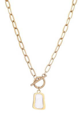 Adornia Tarnish Resistant 18k Gold Plated Mother of Pearl Toggle Necklace, White