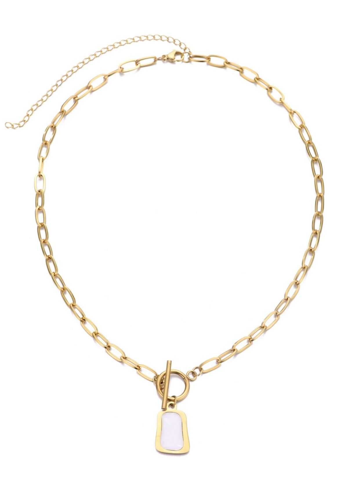 Tarnish Resistant 18k Gold Plated Mother of Pearl Toggle Necklace