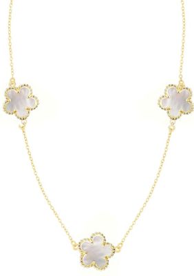 Adornia Gold Plated 36" 5-Leaf Clover Mother of Pearl Station Necklace, White