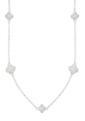 Adornia Silver Plated 36" Mother of Pearl Flower Station Necklace