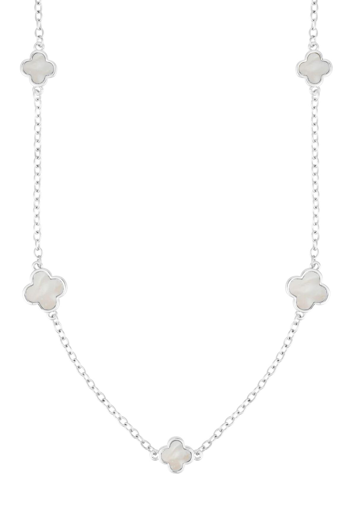 Silver Plated 36" Mother of Pearl Flower Station Necklace