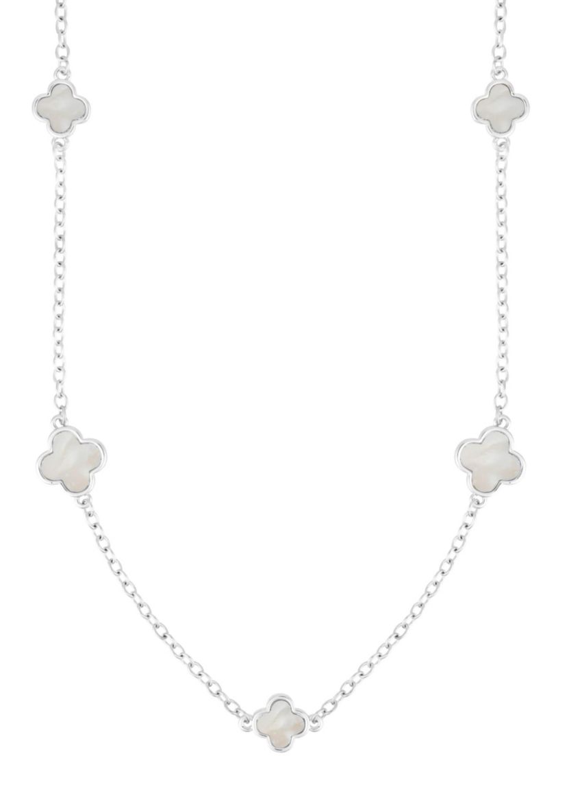 Silver Plated 36" Mother of Pearl Flower Station Necklace
