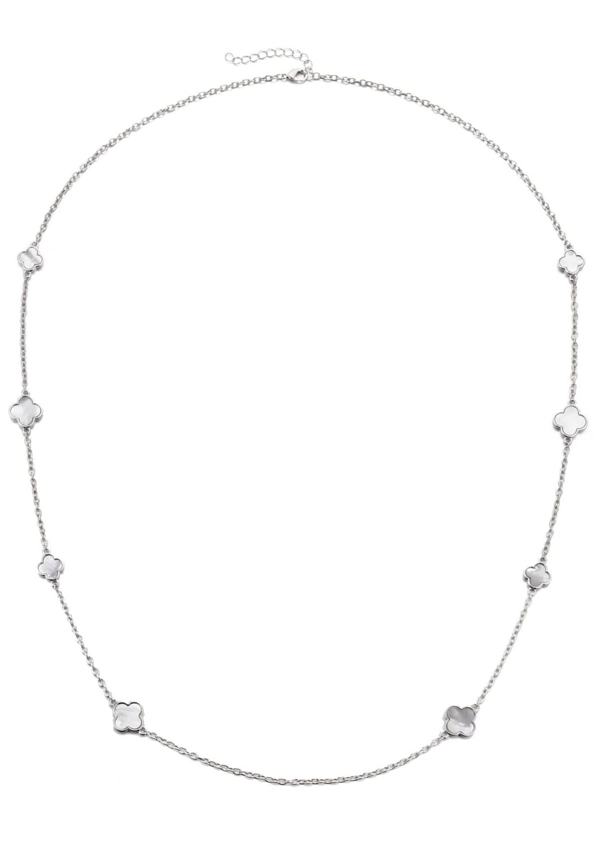 Silver Plated 36" Mother of Pearl Flower Station Necklace