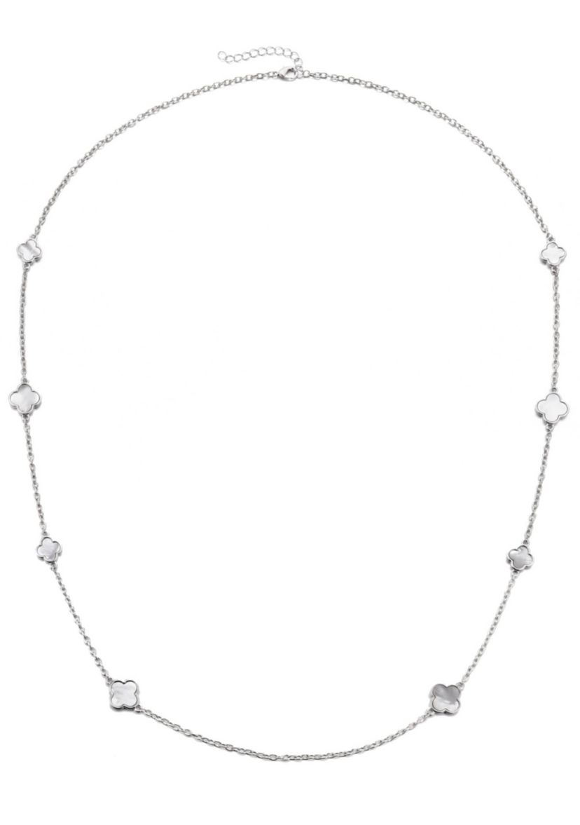 Silver Plated 36" Mother of Pearl Flower Station Necklace
