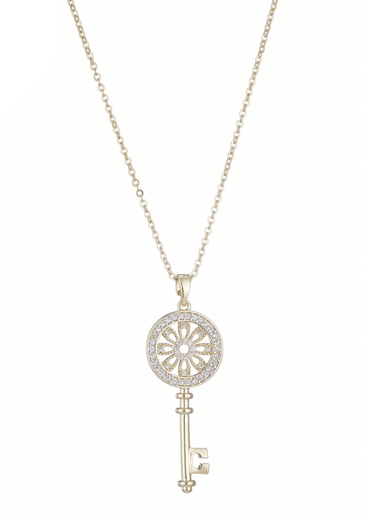 14k Gold Plated Ornate Key Pendant Necklace