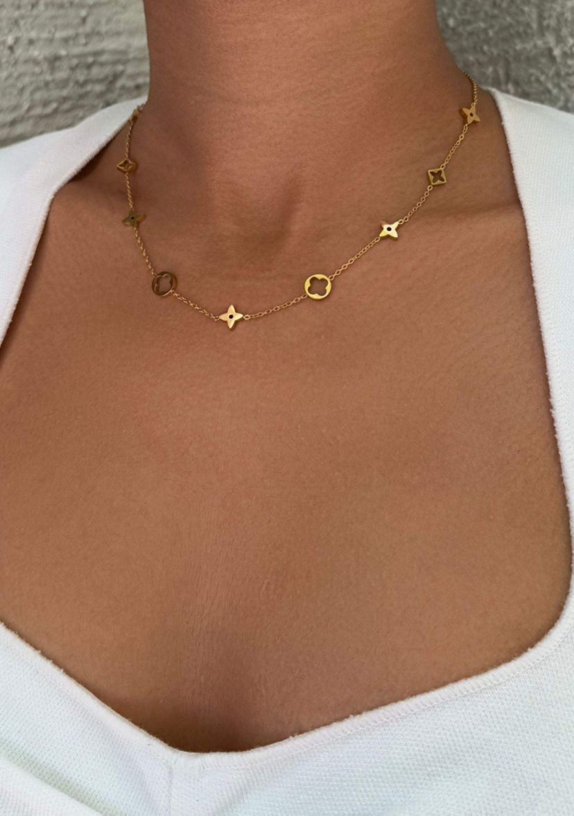 Tarnish Resistant 18k Gold Plated Mixed Clover Necklace