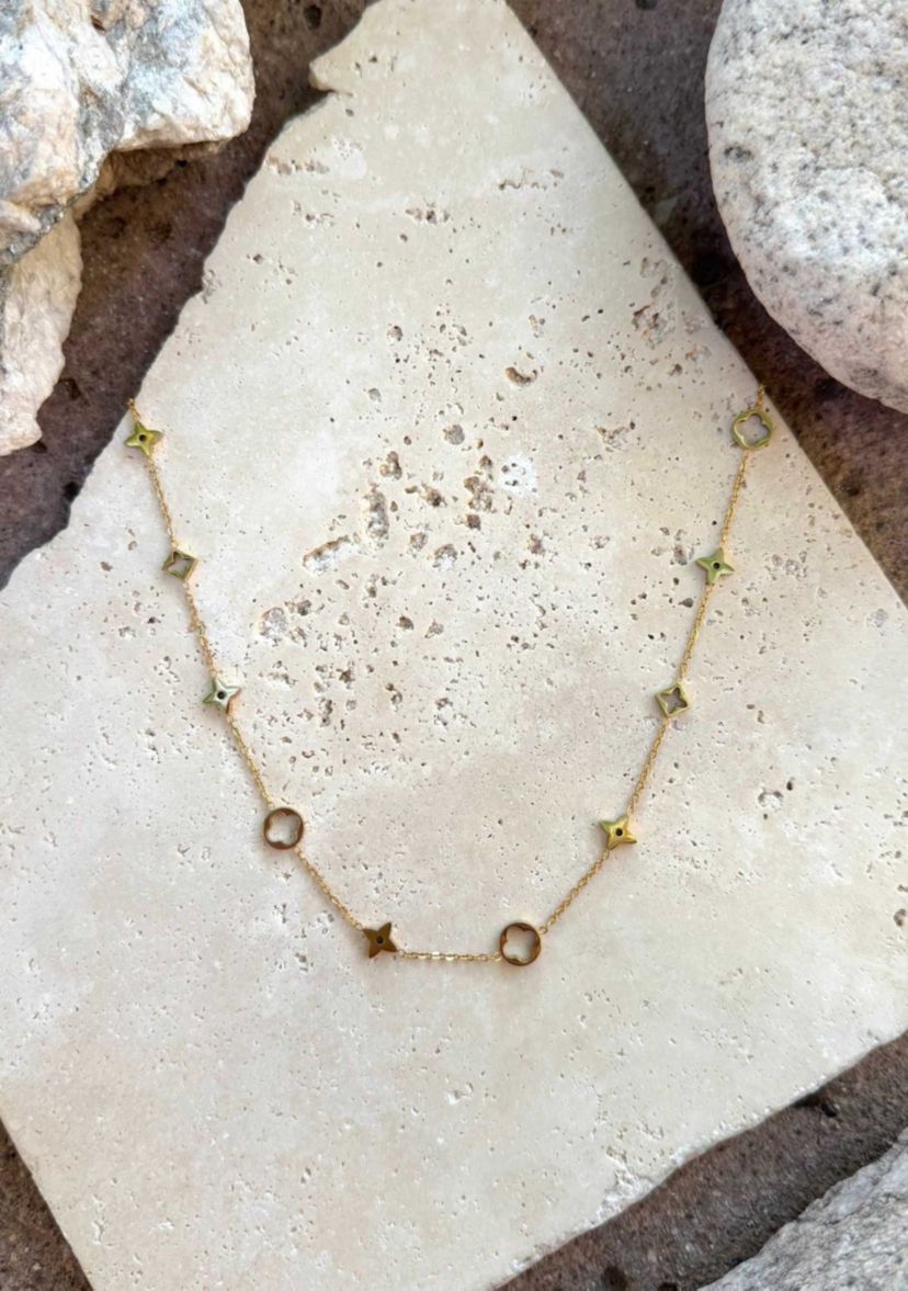 Tarnish Resistant 18k Gold Plated Mixed Clover Necklace