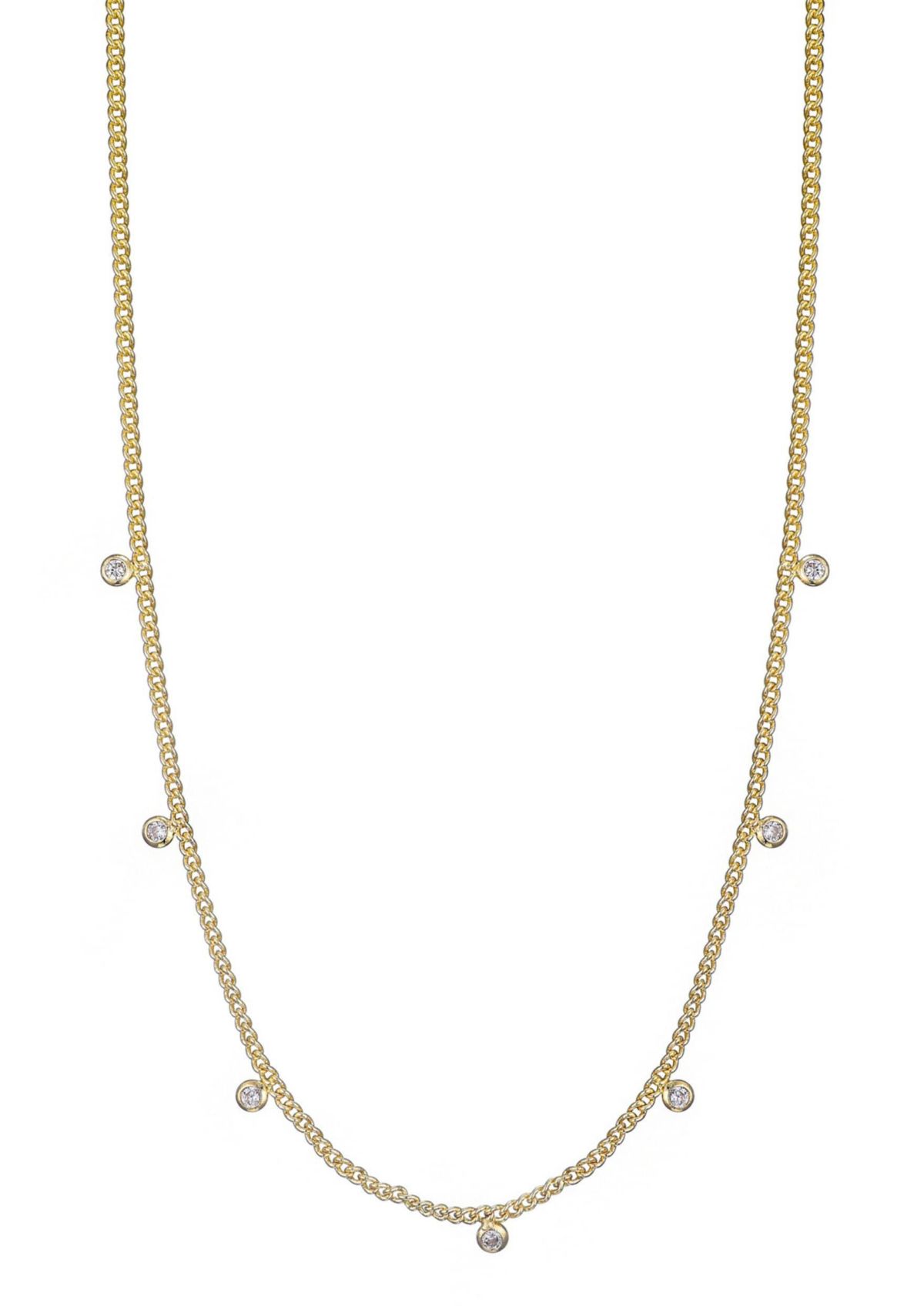 14k Gold CZ Plated Droplet Curb Chain Necklace