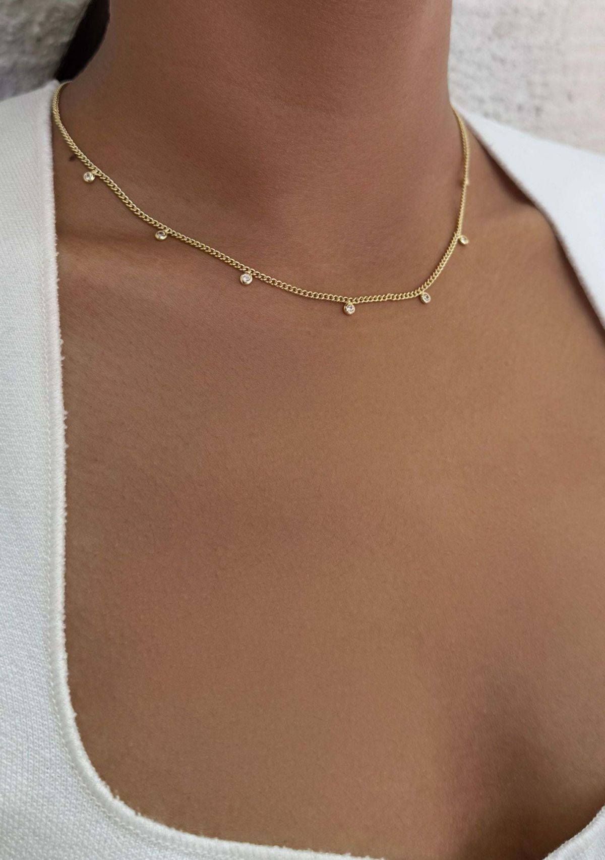 14k Gold CZ Plated Droplet Curb Chain Necklace