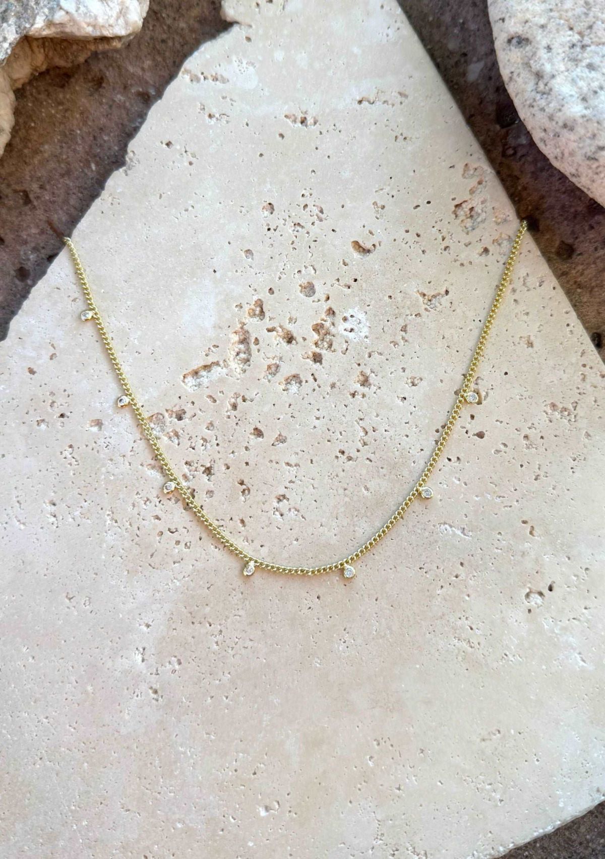 14k Gold CZ Plated Droplet Curb Chain Necklace