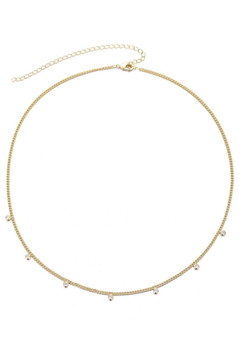 14k Gold CZ Plated Droplet Curb Chain Necklace