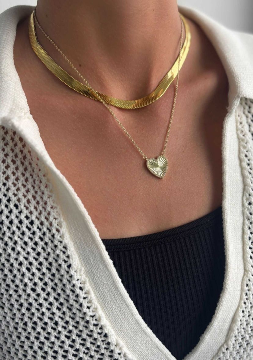 14k Gold Plated CZ Prismatic Heart Necklace