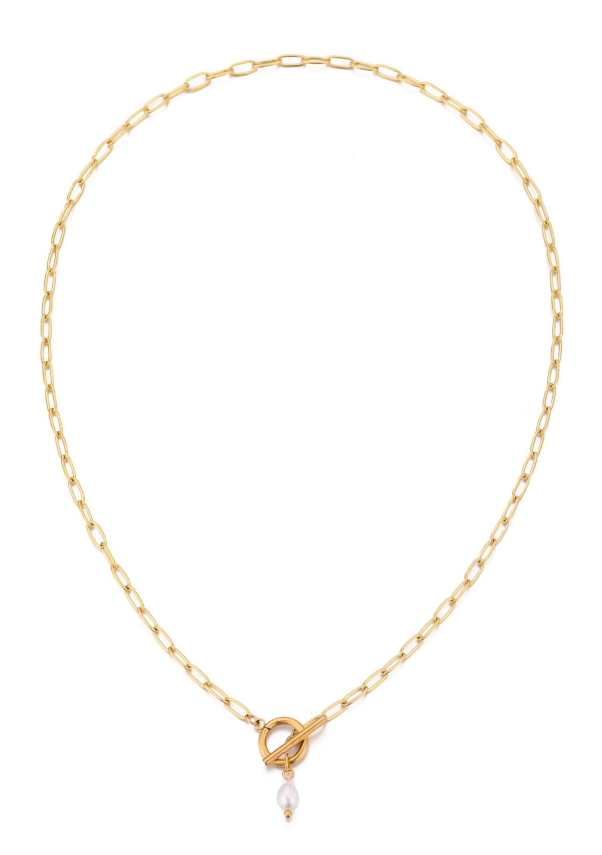 Tarnish Resistant 18k Gold Plated Freshwater Pearl Toggle Necklace