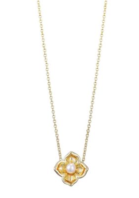 Adornia 14k Gold Plated Flower Encased Freshwater Pearl Necklace