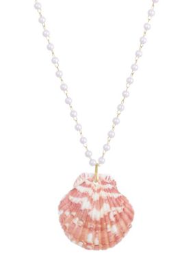 Adornia 14k Gold Plated Pink Shell Rosary Pearl Necklace