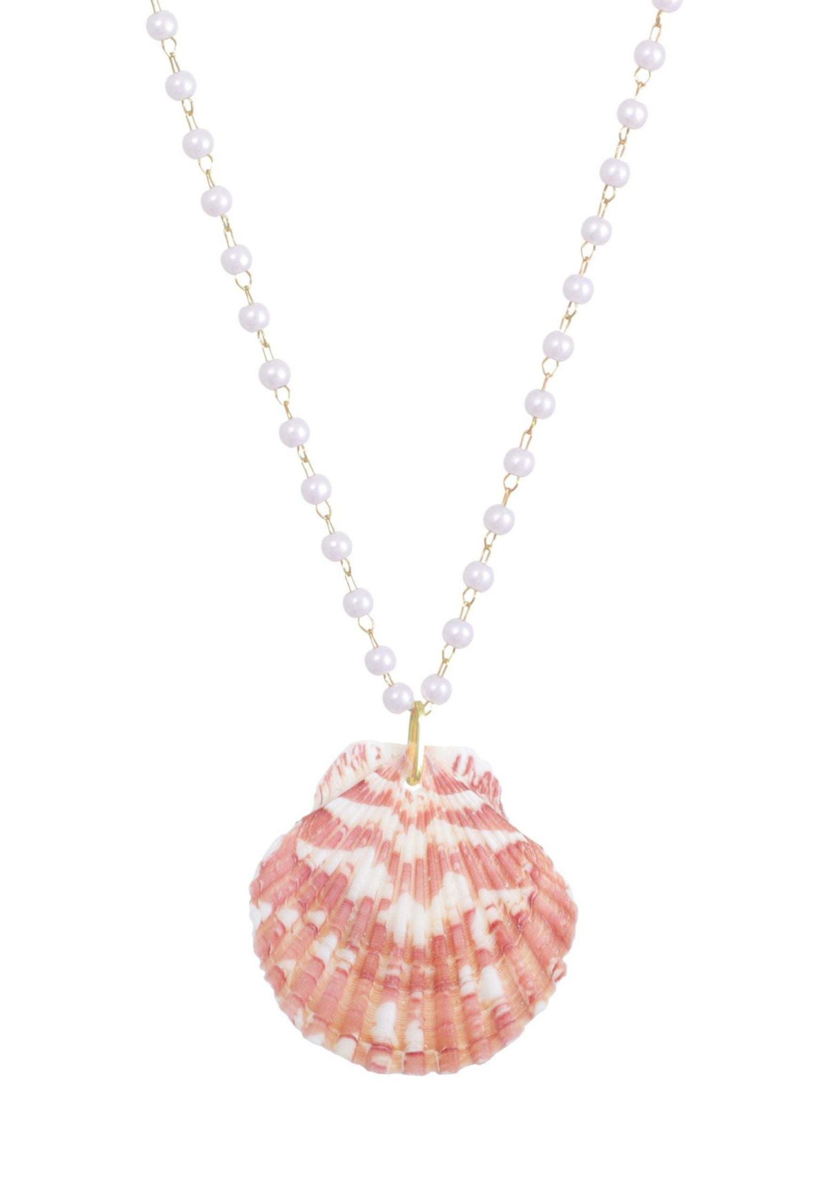 14k Gold Plated Pink Shell Rosary Pearl Necklace
