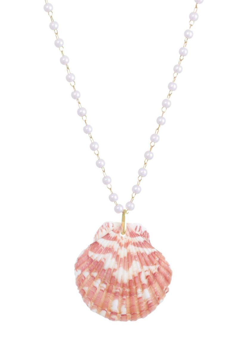 14k Gold Plated Pink Shell Rosary Pearl Necklace
