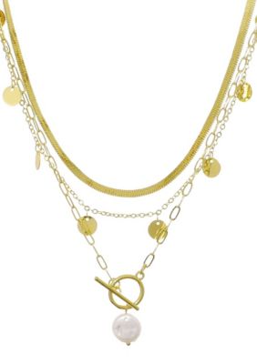 Adornia 14k Gold Plated Freshwater Pearl and 3-Layer Necklace