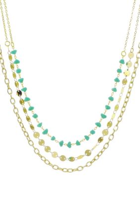 Adornia 14k Gold Plated 3-Layer Toggle, Confetti, and Turquoise Necklace, Blue