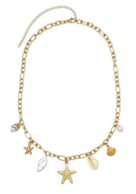 Adornia Tarnish Resistant 18k Gold Plated Freshwater Pearl and Charm Necklace, White