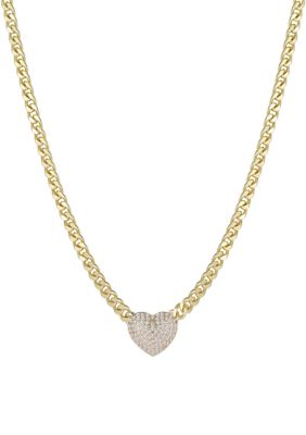 Adornia 14k Gold Plated Chunky CZ Heart Curb Chain Necklace