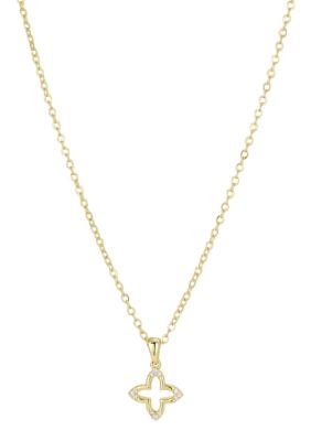 Adornia 14k Gold Plated CZ Pointed Clover Outline Necklace