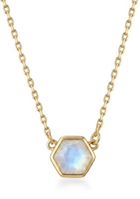 Adornia 14k Gold Plated Hexagon Moonstone Pendant Necklace