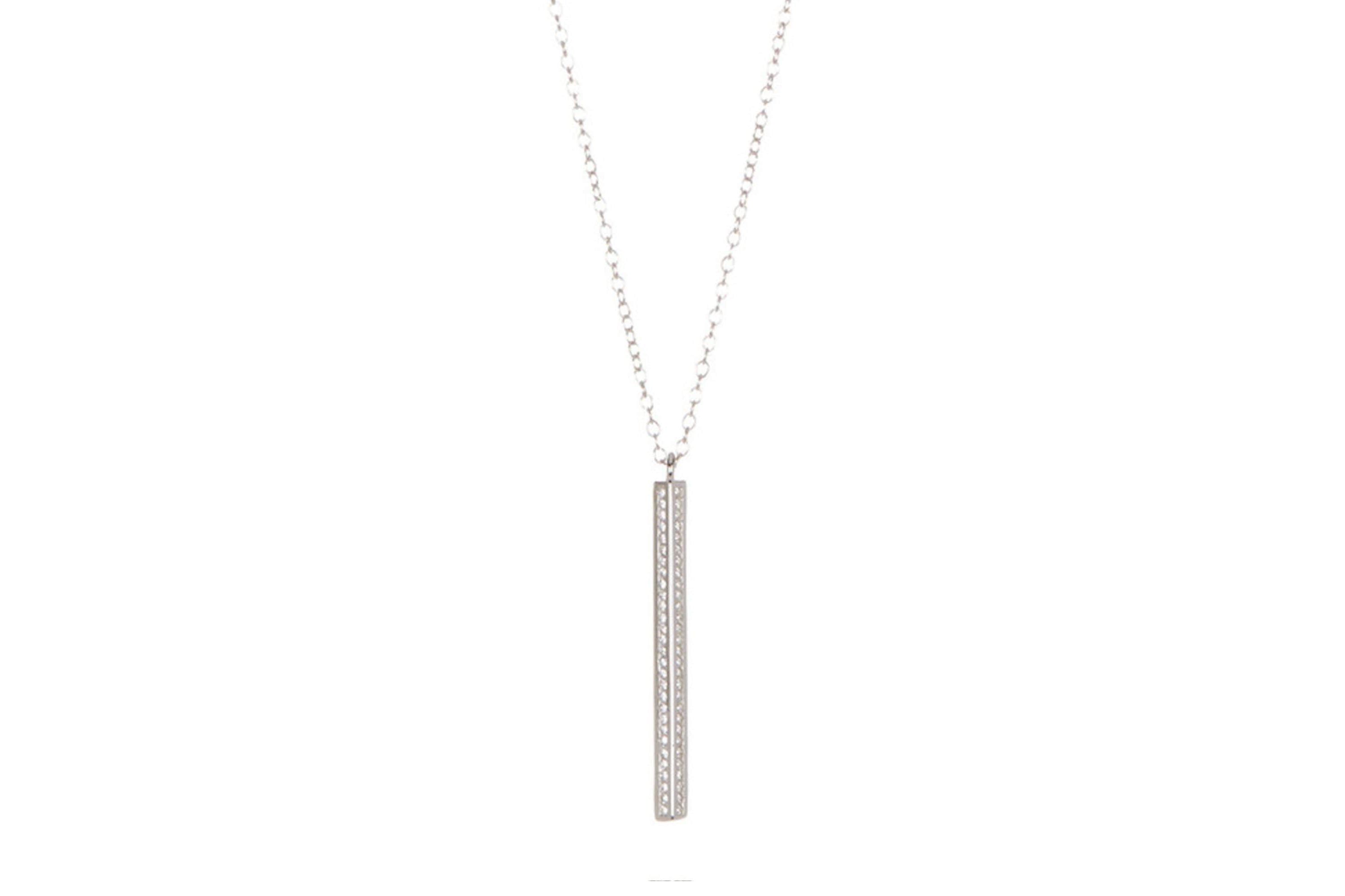 Rhodium Plated Crystal Bar Drop Necklace