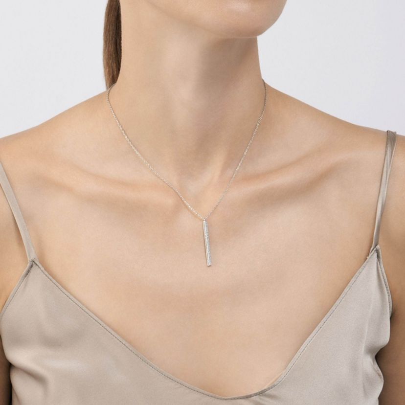 Rhodium Plated Crystal Bar Drop Necklace