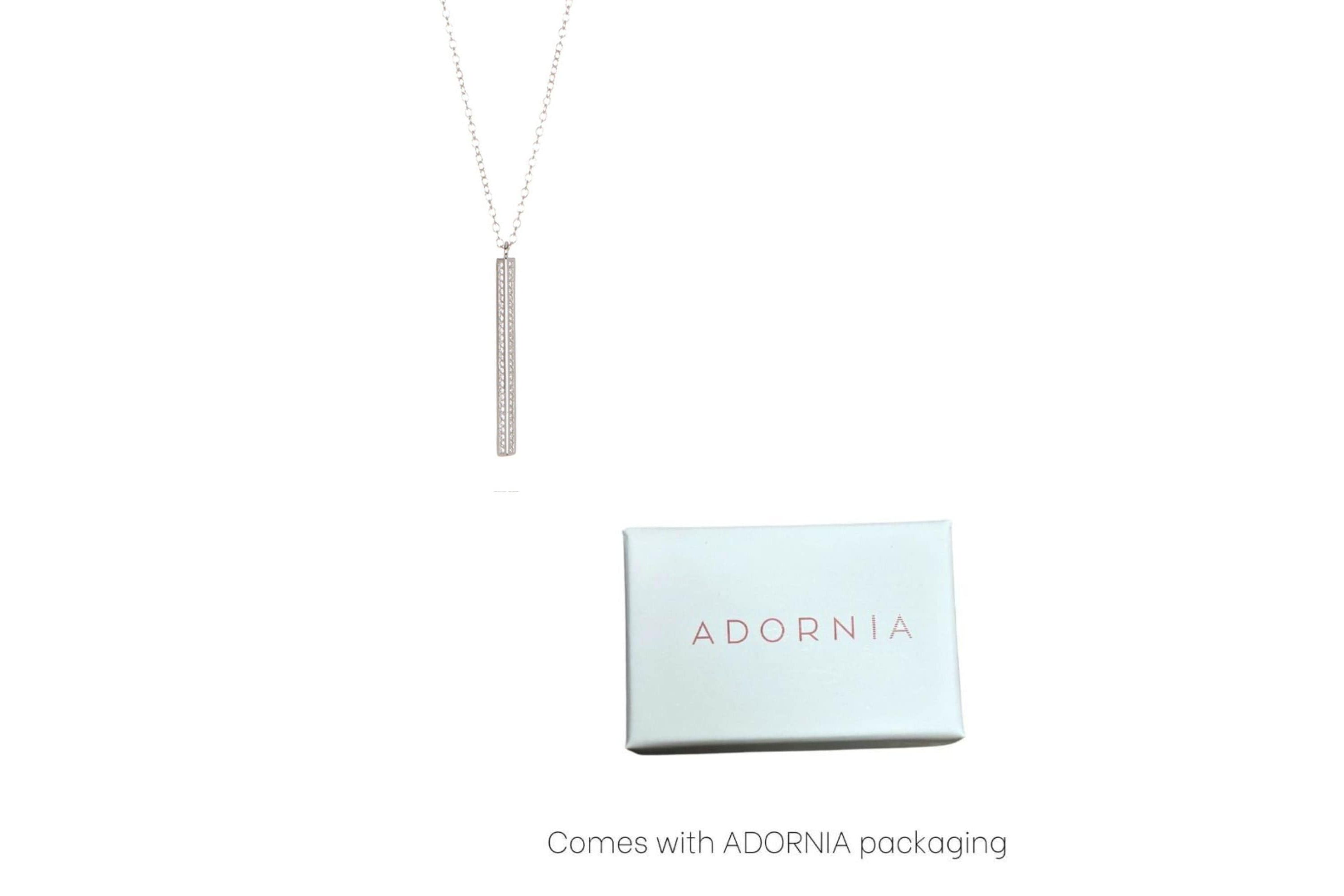Rhodium Plated Crystal Bar Drop Necklace