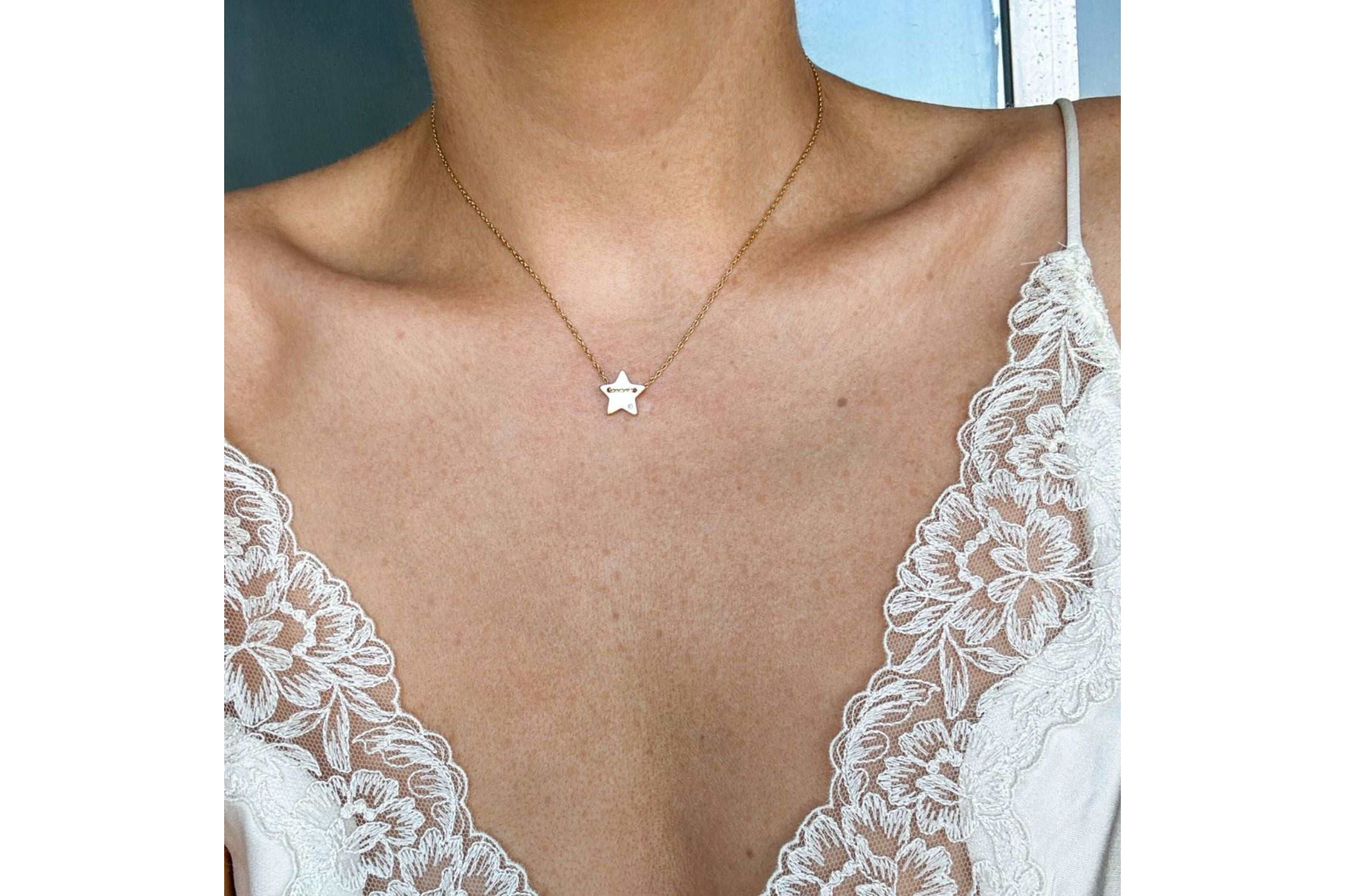 14k Gold Plated Diamond Star Charm Necklace