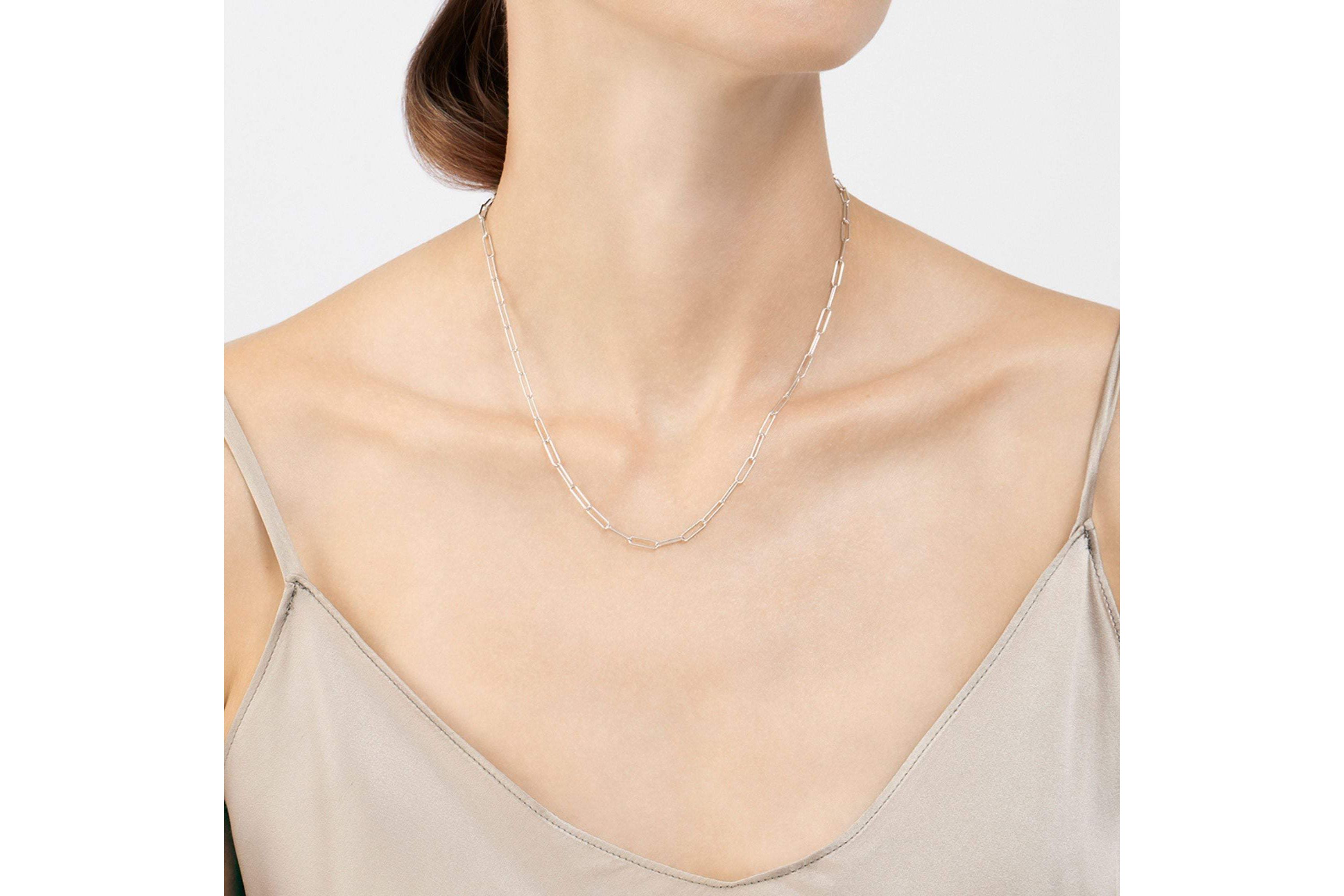 Tarnish Resistant Rhodium Plated Paper Clip Oval Link Layering Necklace