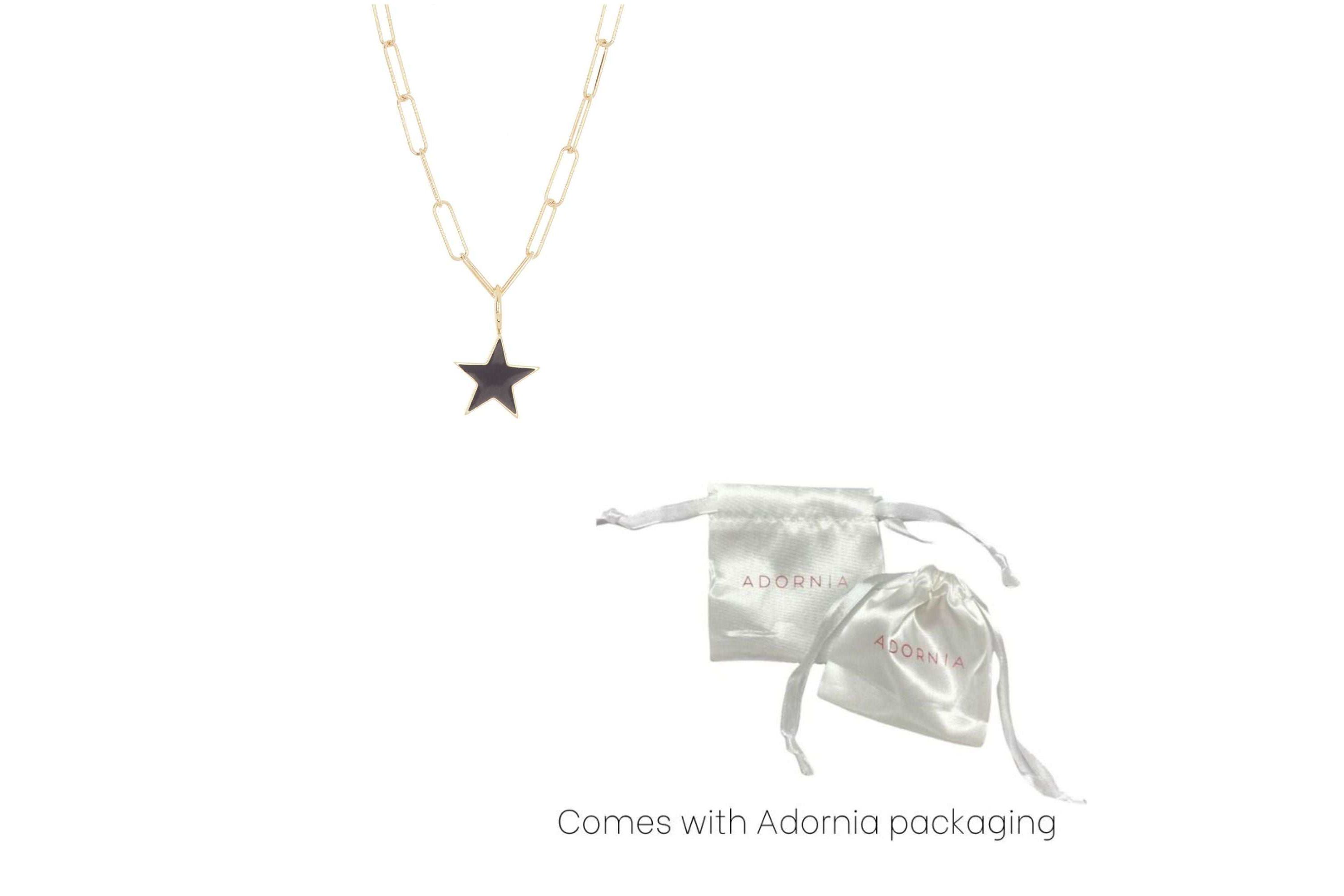 White Enamel Star Paper Clip Chain Necklace gold