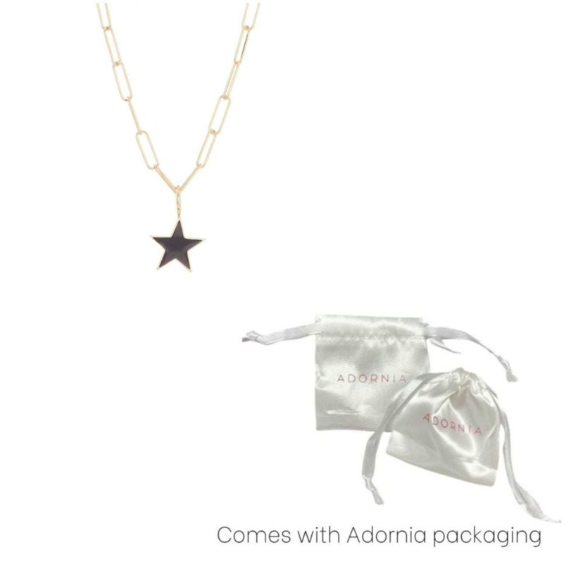 White Enamel Star Paper Clip Chain Necklace gold