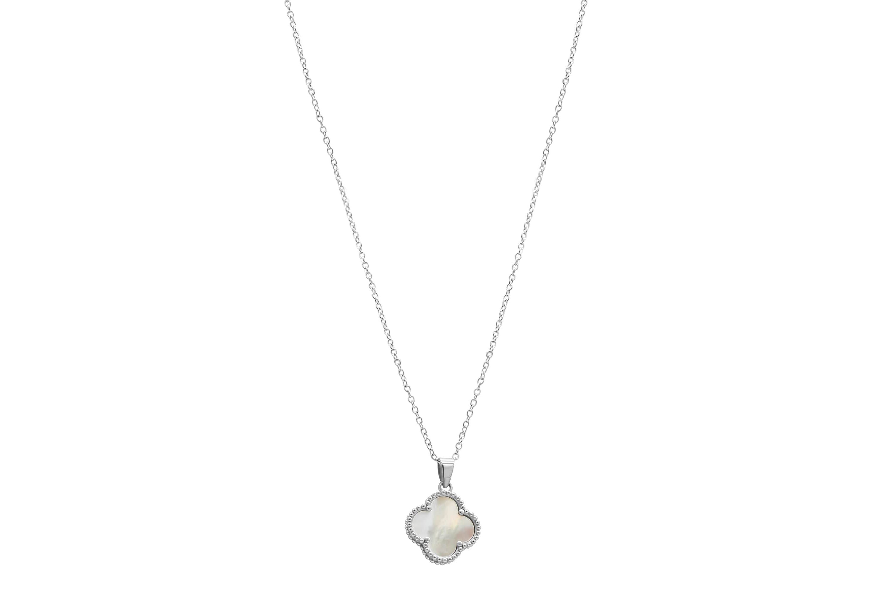 White Mother of Pearl Flower Necklace silver