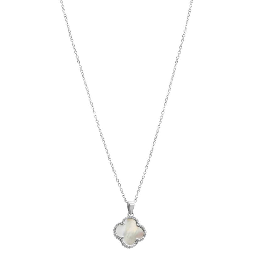 White Mother of Pearl Flower Necklace silver