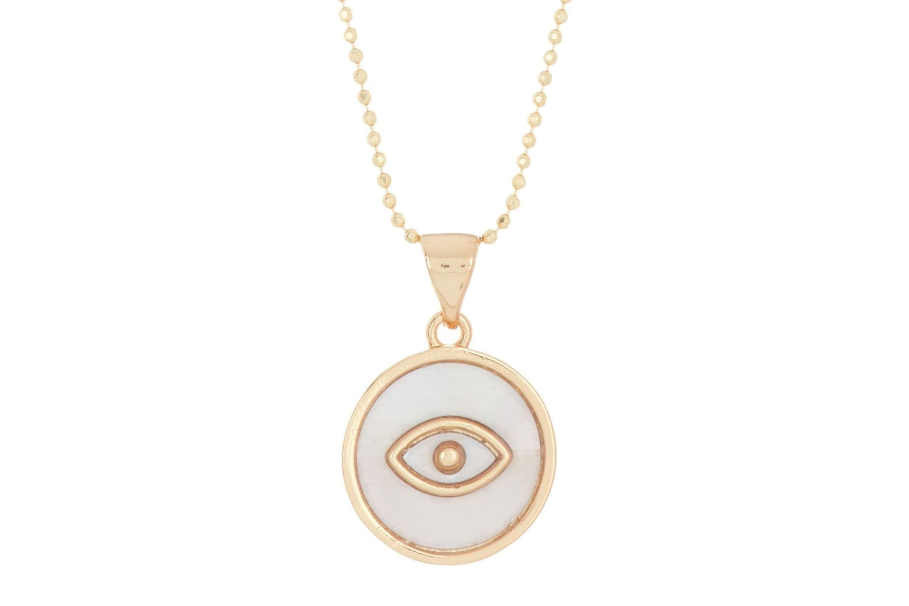 14k Gold Plated Mother of Pearl Evil Eye Pendant Necklace