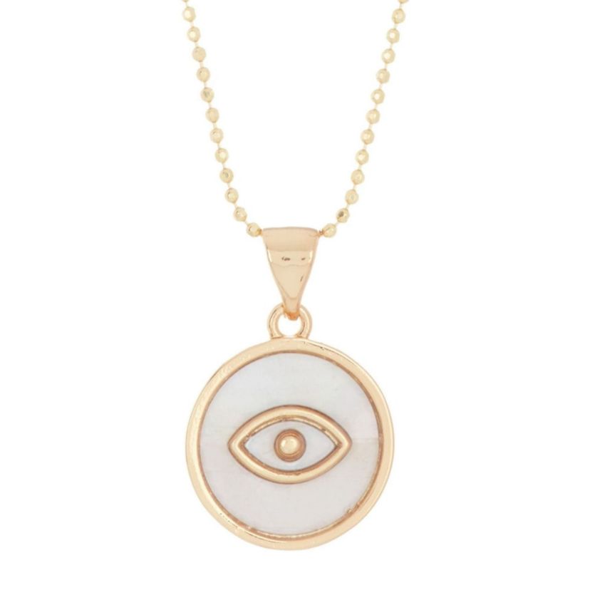 14k Gold Plated Mother of Pearl Evil Eye Pendant Necklace