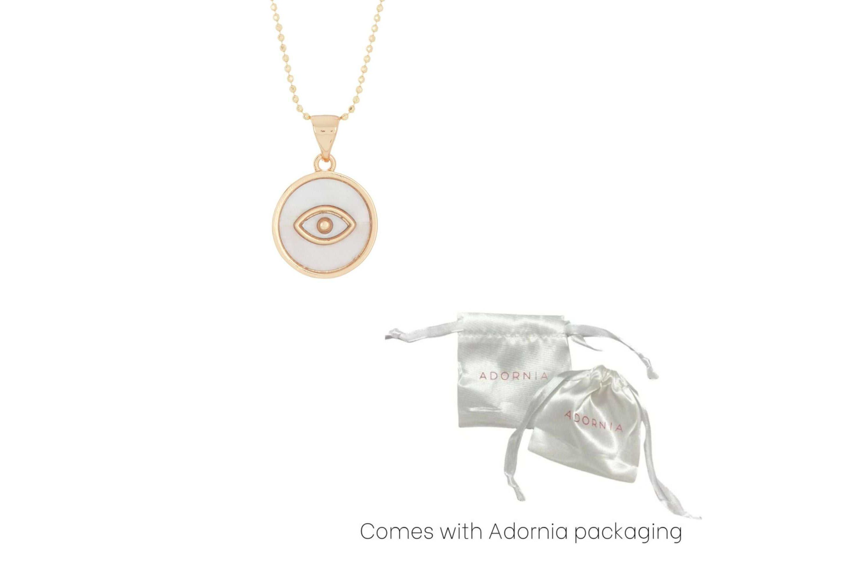14k Gold Plated Mother of Pearl Evil Eye Pendant Necklace