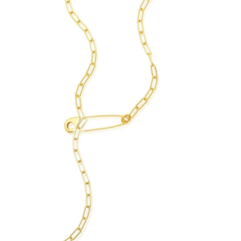 14k Gold Plated Safety Pin Paper Clip Chain Lariat Necklace