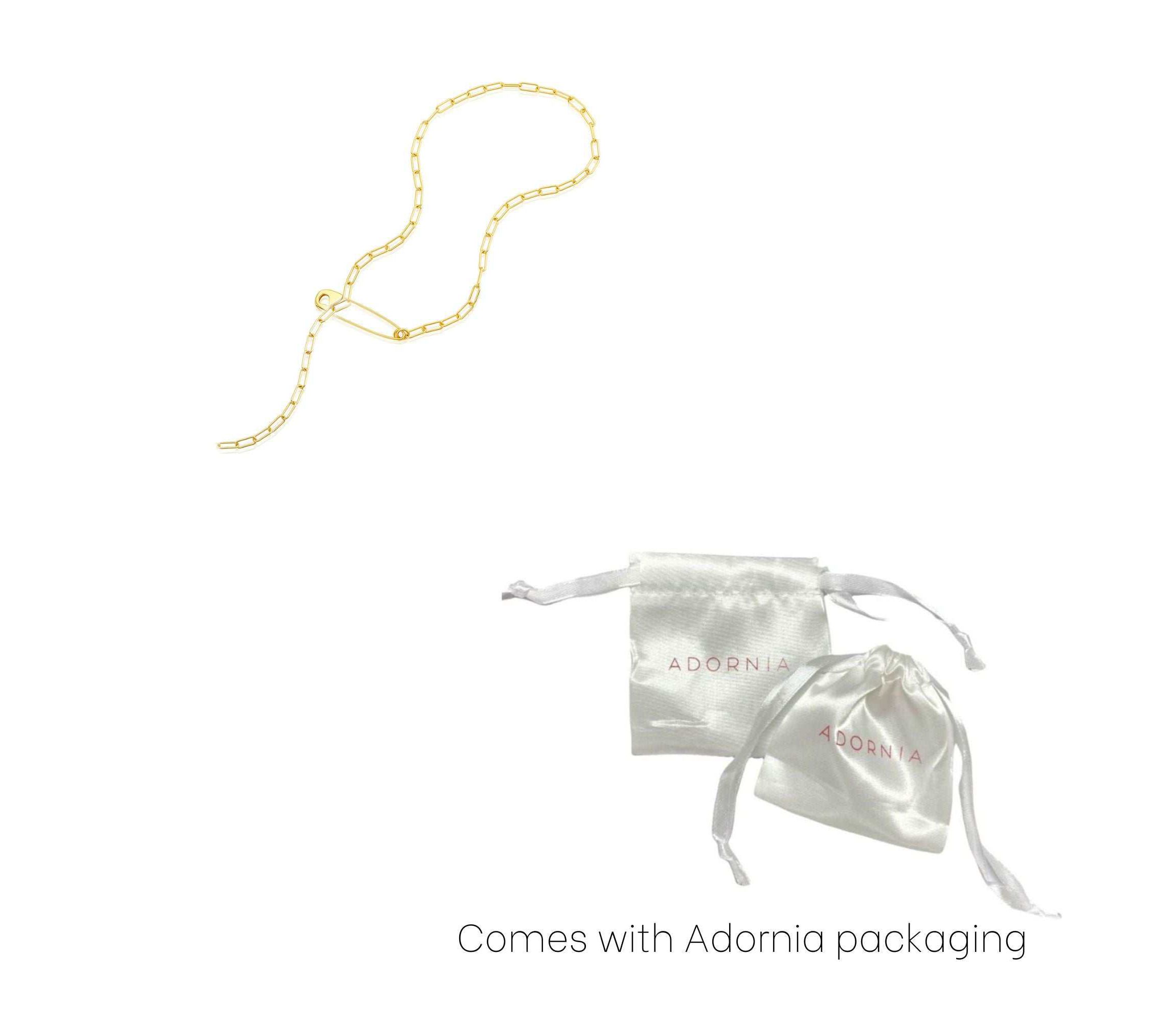 14k Gold Plated Safety Pin Paper Clip Chain Lariat Necklace
