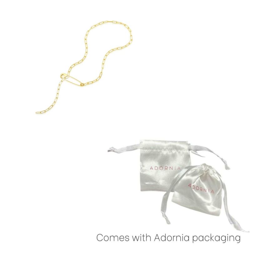 14k Gold Plated Safety Pin Paper Clip Chain Lariat Necklace