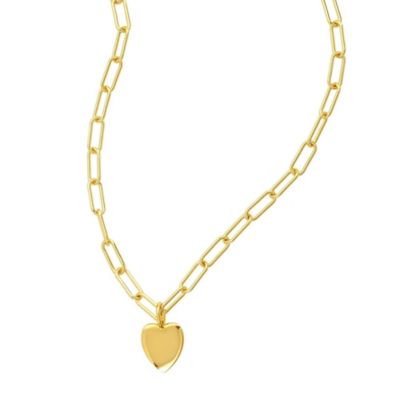 Adornia 14k Gold Plated 25" Heart Charm Paper Clip Chain Necklace