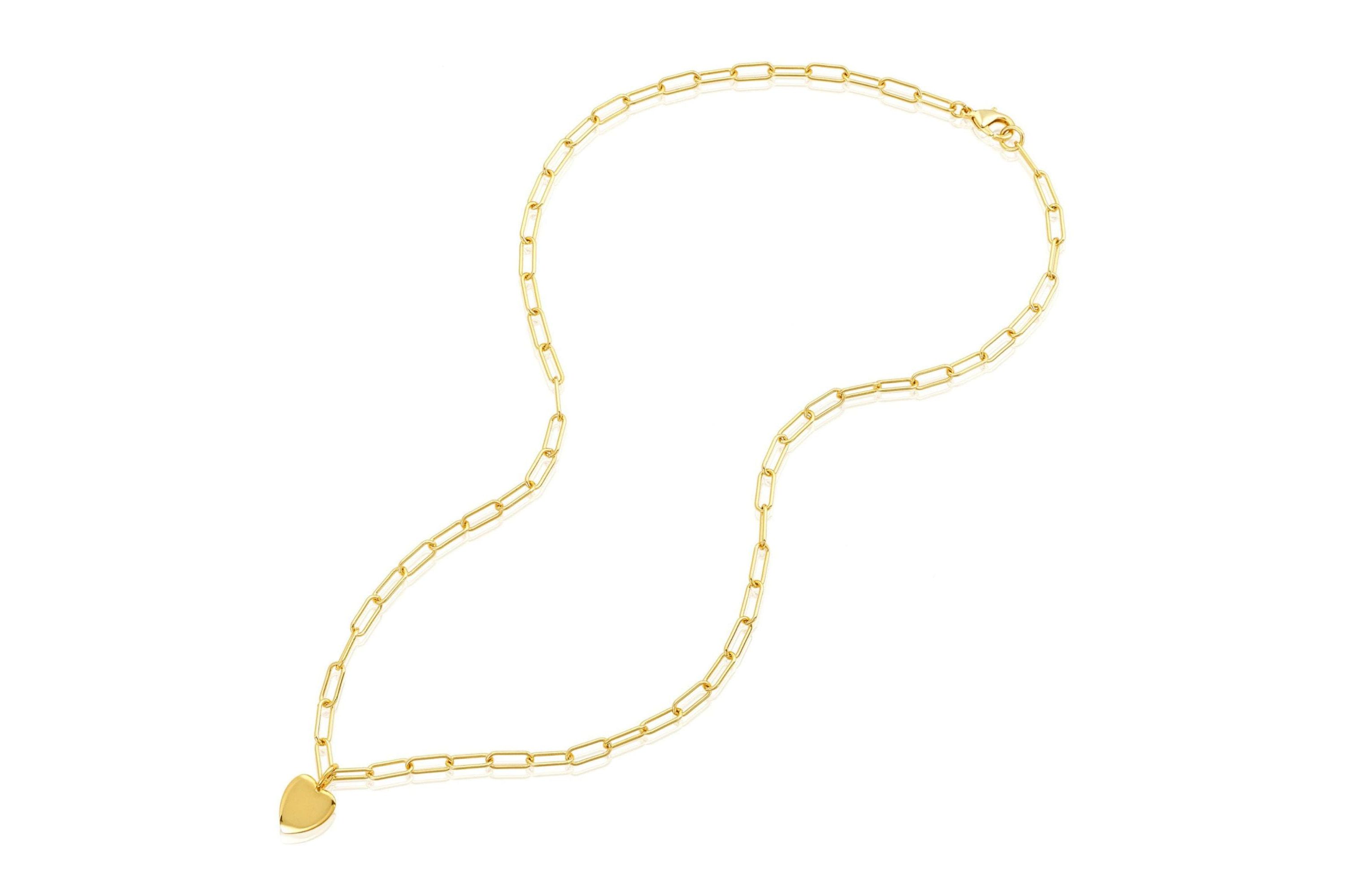 14k Gold Plated 25" Heart Charm Paper Clip Chain Necklace