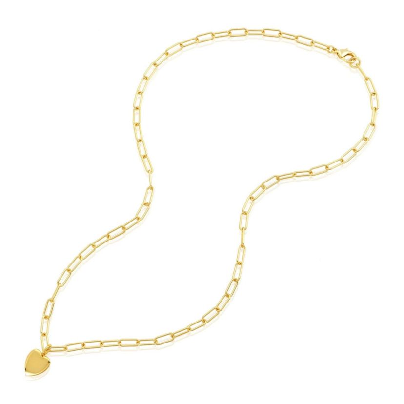 14k Gold Plated 25" Heart Charm Paper Clip Chain Necklace