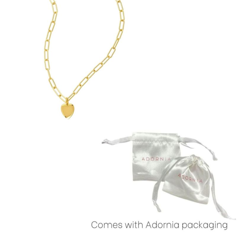 14k Gold Plated 25" Heart Charm Paper Clip Chain Necklace