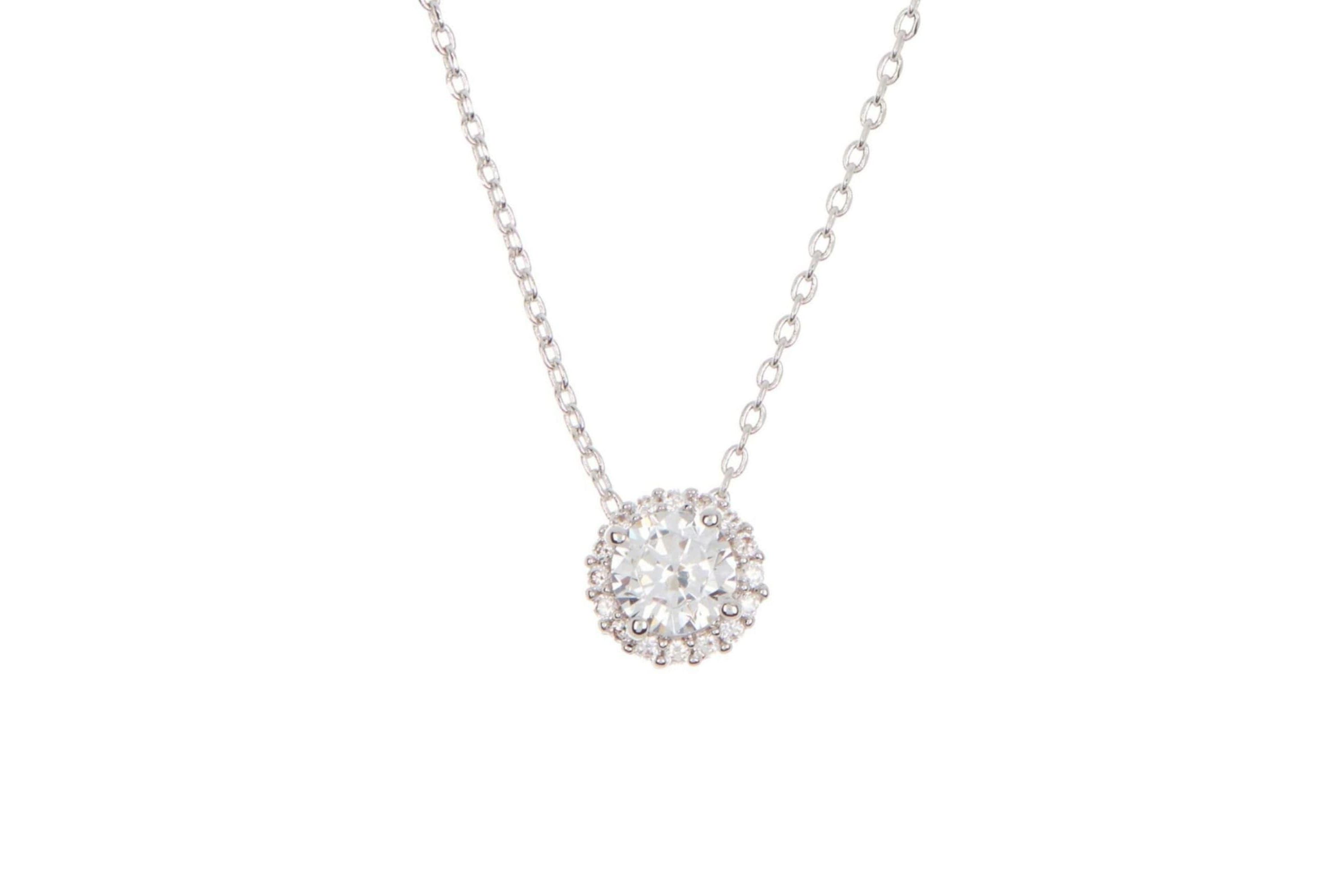 Rhodium Plated Crystal Floating Halo Necklace
