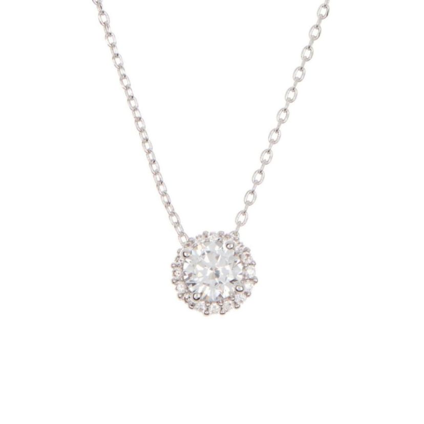 Rhodium Plated Crystal Floating Halo Necklace