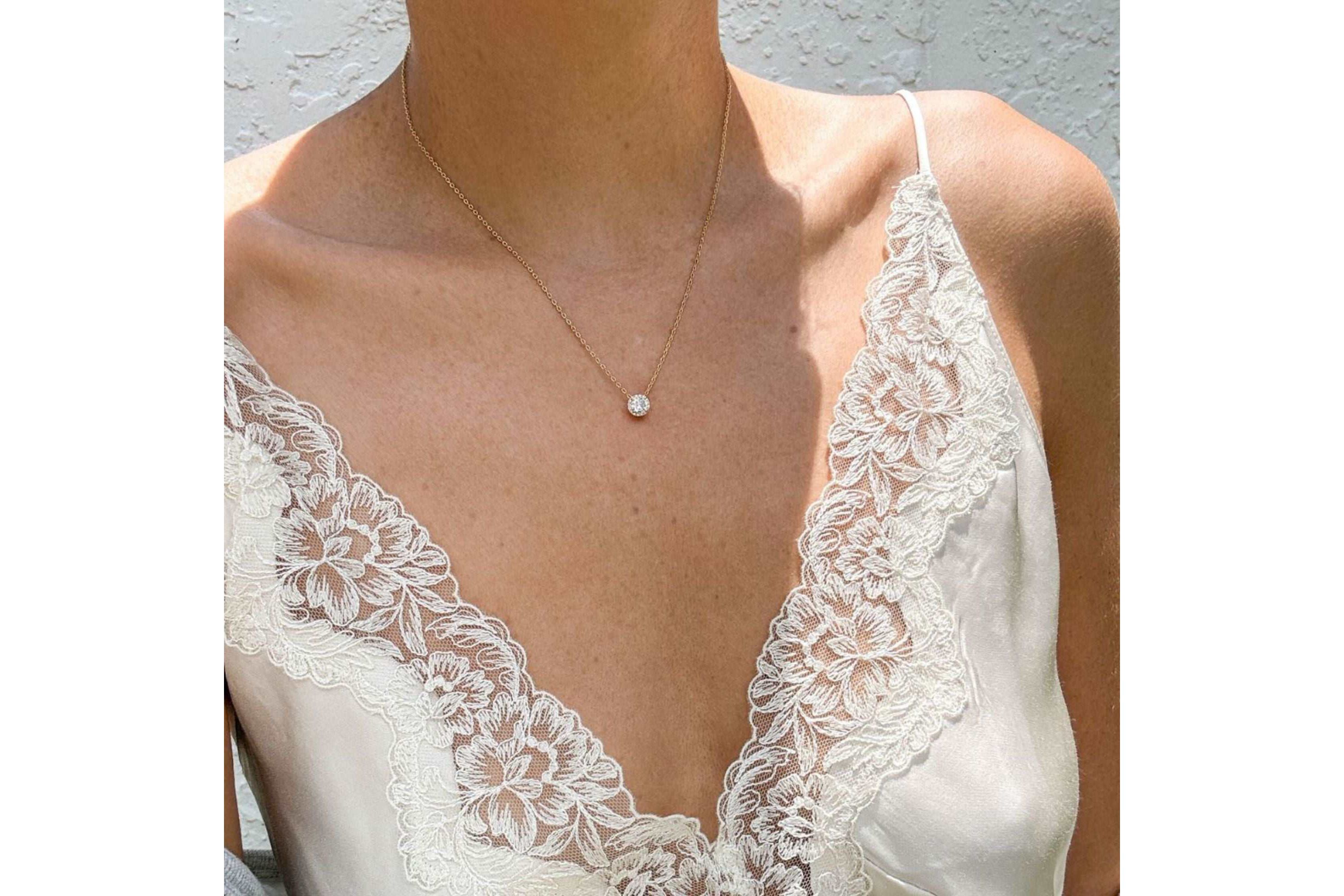 14k Gold Plated Crystal Floating Halo Necklace