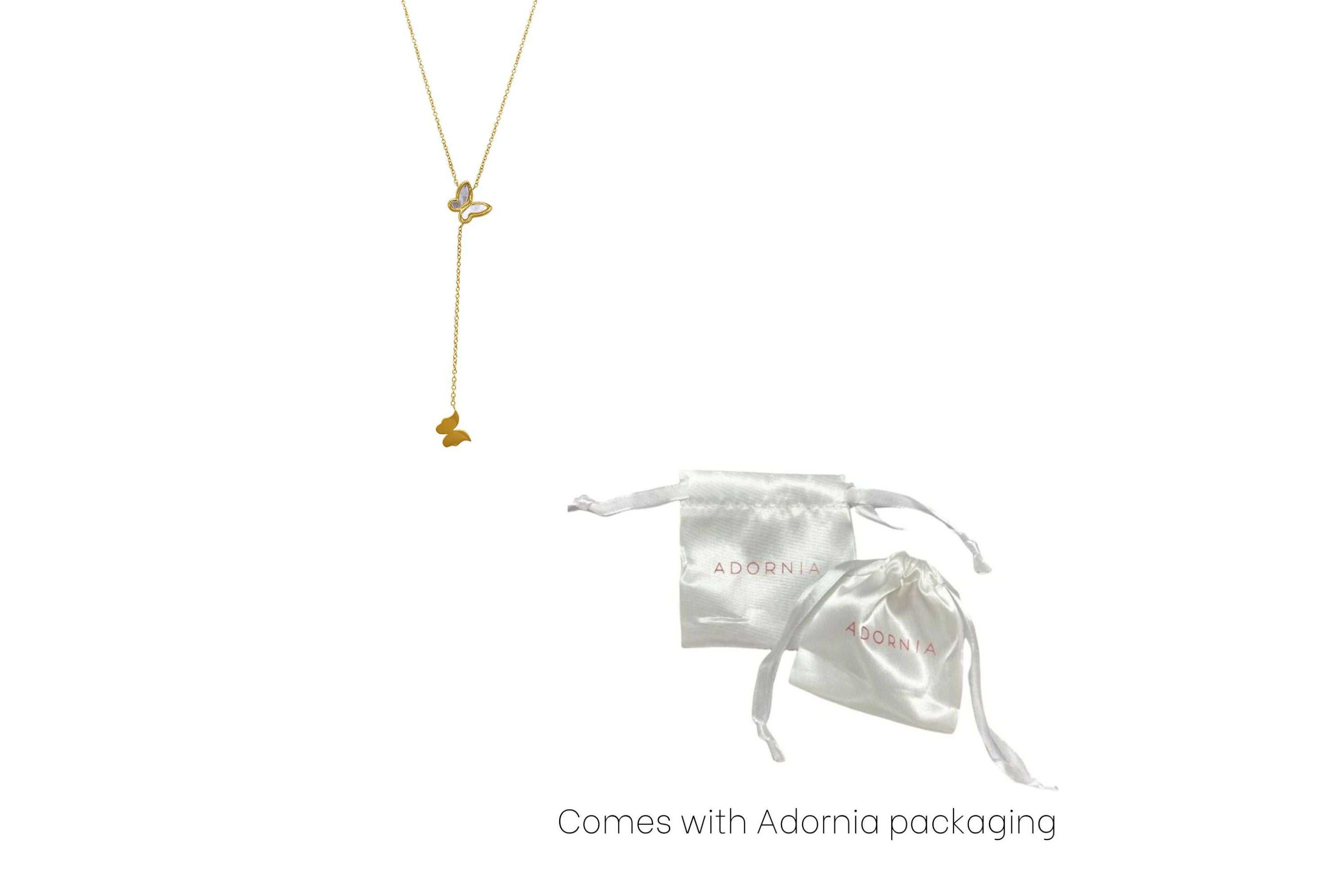14k Gold Plated Mother of Pearl Butterfly Lariat Necklace